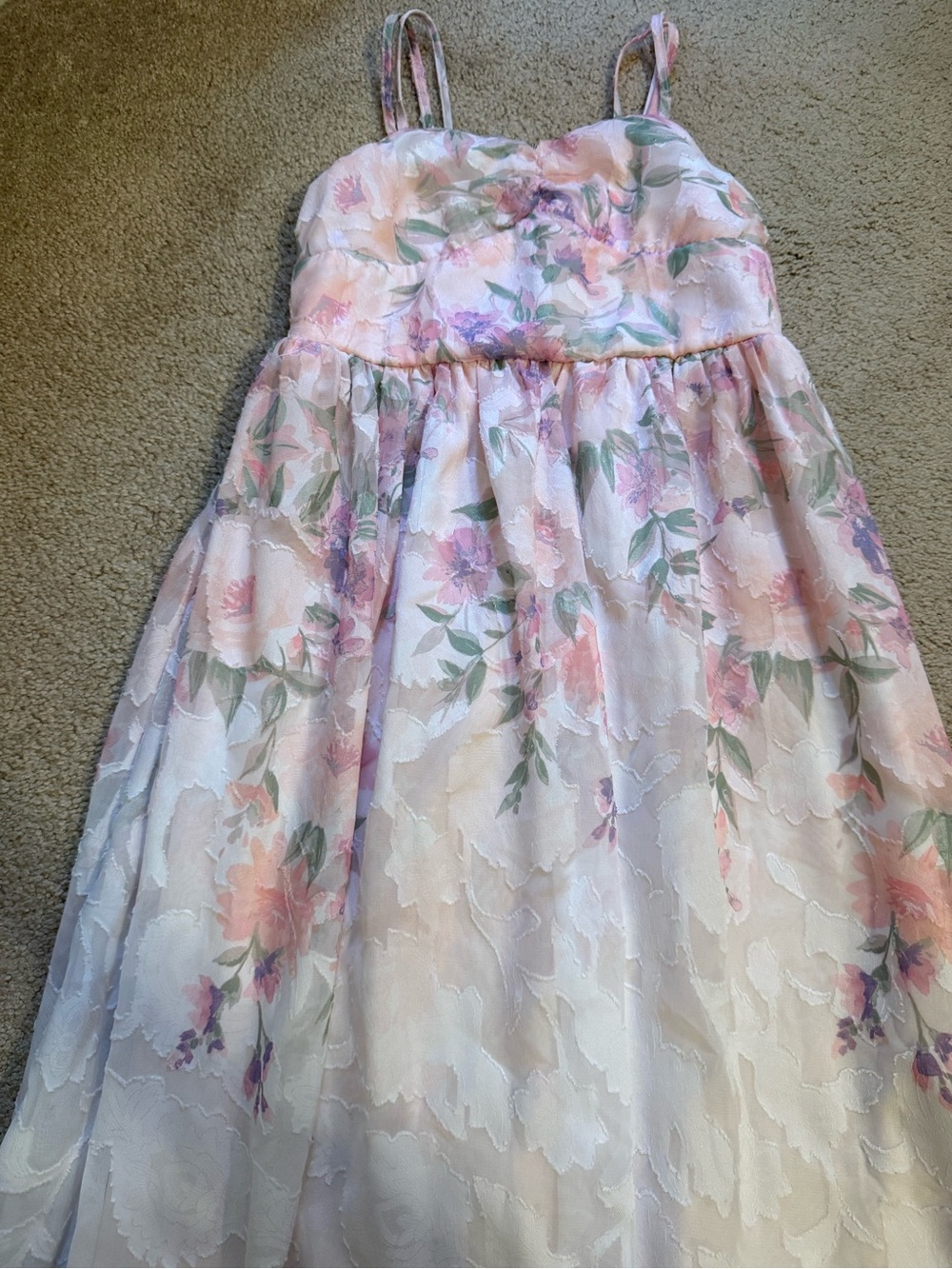 Girls Floral Pink Spaghetti-Strap Dress